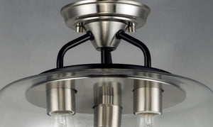 Goblet 13.5' 3 Light Semi-Flush Mount in Black and Satin Nickel