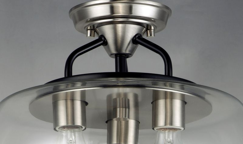 Goblet 13.5' 3 Light Semi-Flush Mount in Black and Satin Nickel