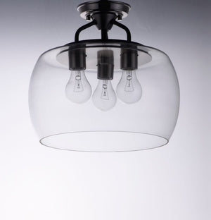 Goblet 13.5' 3 Light Semi-Flush Mount in Black and Satin Nickel