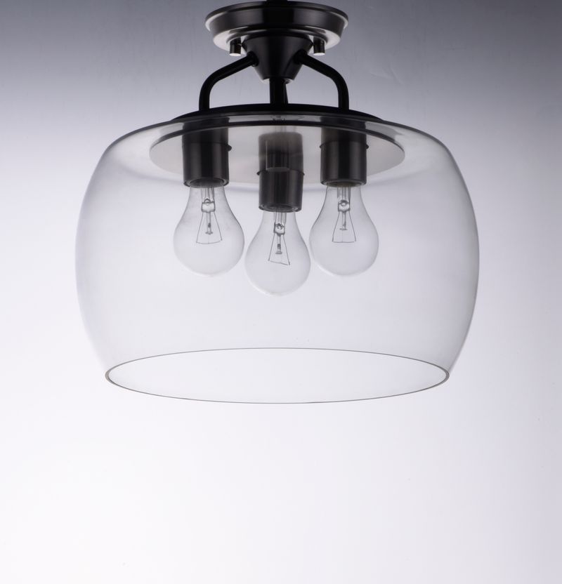 Goblet 13.5' 3 Light Semi-Flush Mount in Black and Satin Nickel