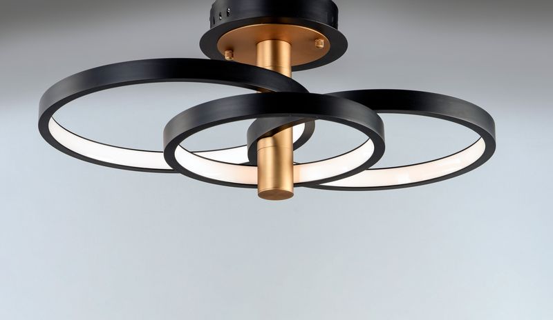 Hoopla 15.75' 3 Light Semi-Flush Mount in Black and Gold