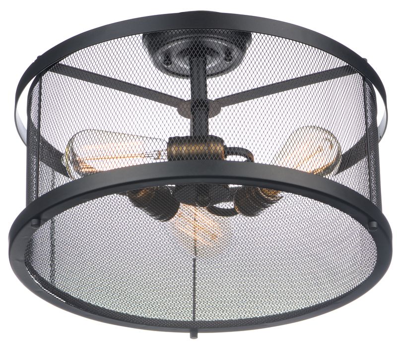 16.5' Black / Natural Aged Brass Palladium Flush Mount Light with E26 Medium ST64 Incandescent Bulb