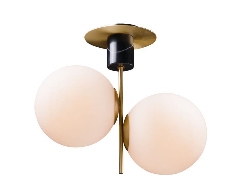 Vesper 2 Light Semi-Flush Mount in Black and Satin Brass
