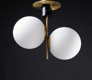 Vesper 2 Light Semi-Flush Mount in Black and Satin Brass