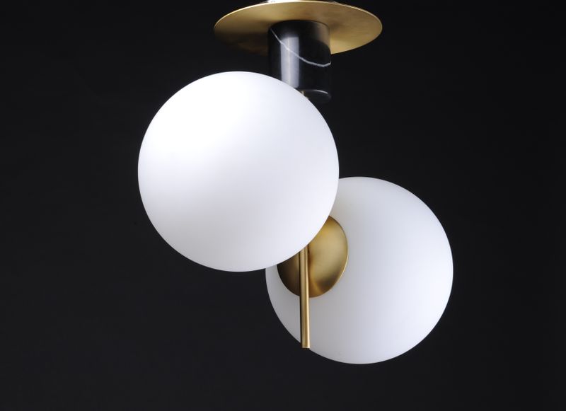 Vesper 2 Light Semi-Flush Mount in Black and Satin Brass