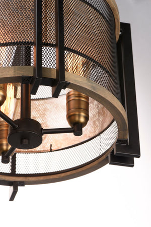 Boundry 16.5' 3 Light Flush Mount in Black and Barn Wood and Antique Brass