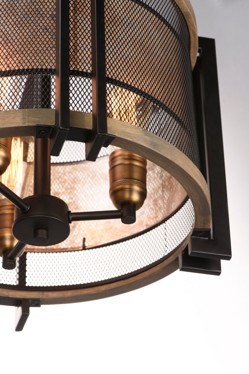 Boundry 16.5' 3 Light Flush Mount in Black and Barn Wood and Antique Brass