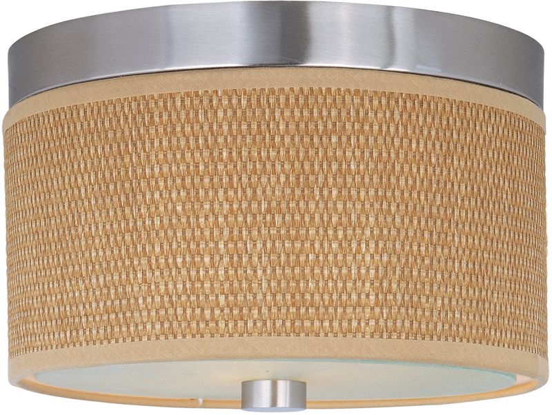 Elements 10' 2 Light Flush Mount in Satin Nickel - Grass Fabric Material
