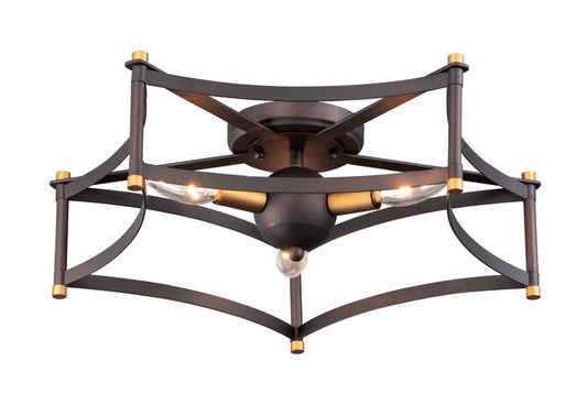 Wellington 19.75" 3 Light Flush Mount in Oil Rubbed Bronze Antique Brass