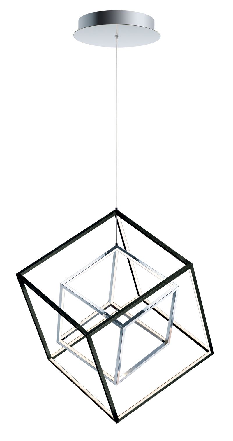 4 Square 20.5' Single Light Pendant in Black and Polished Chrome