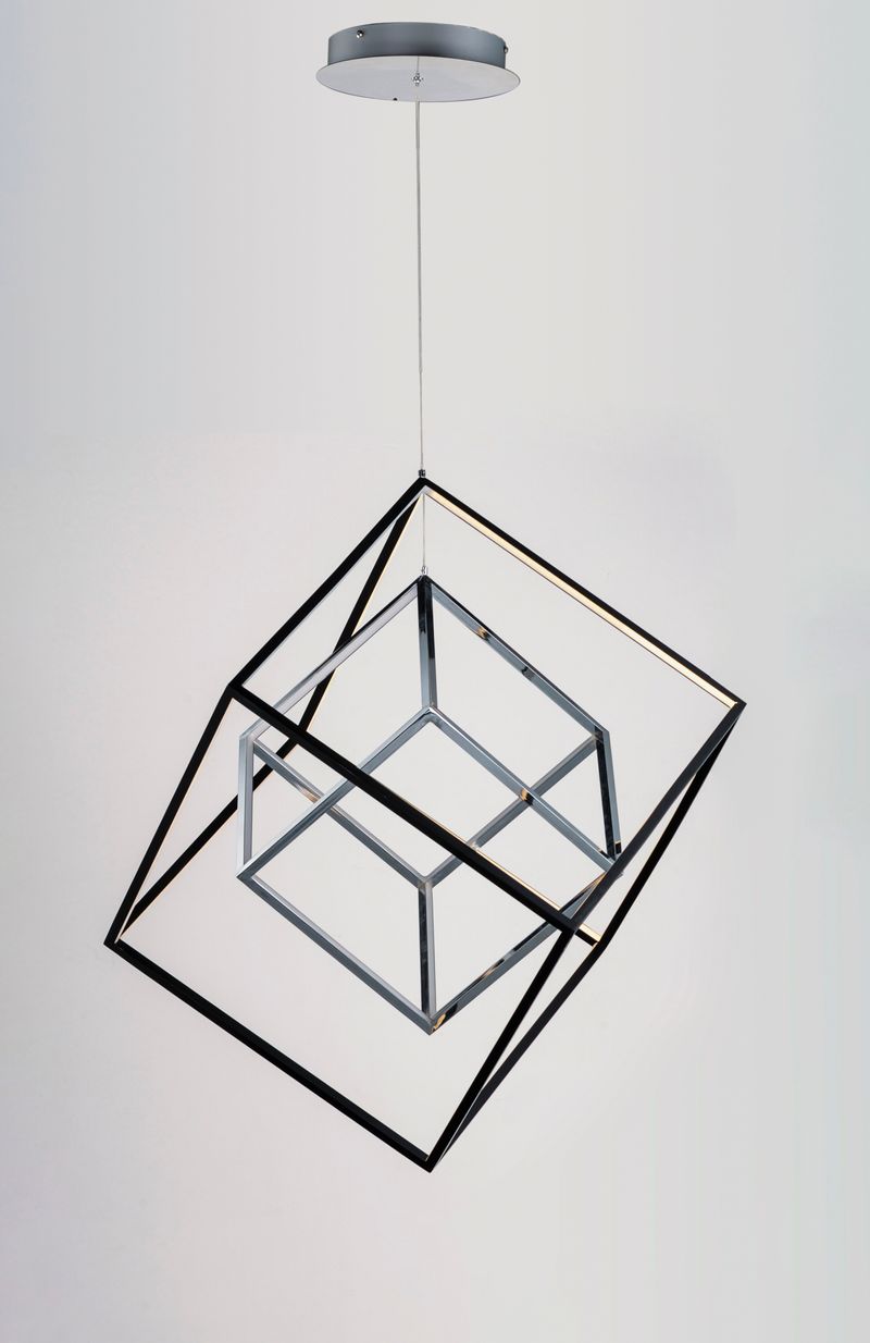 4 Square 20.5' Single Light Pendant in Black and Polished Chrome