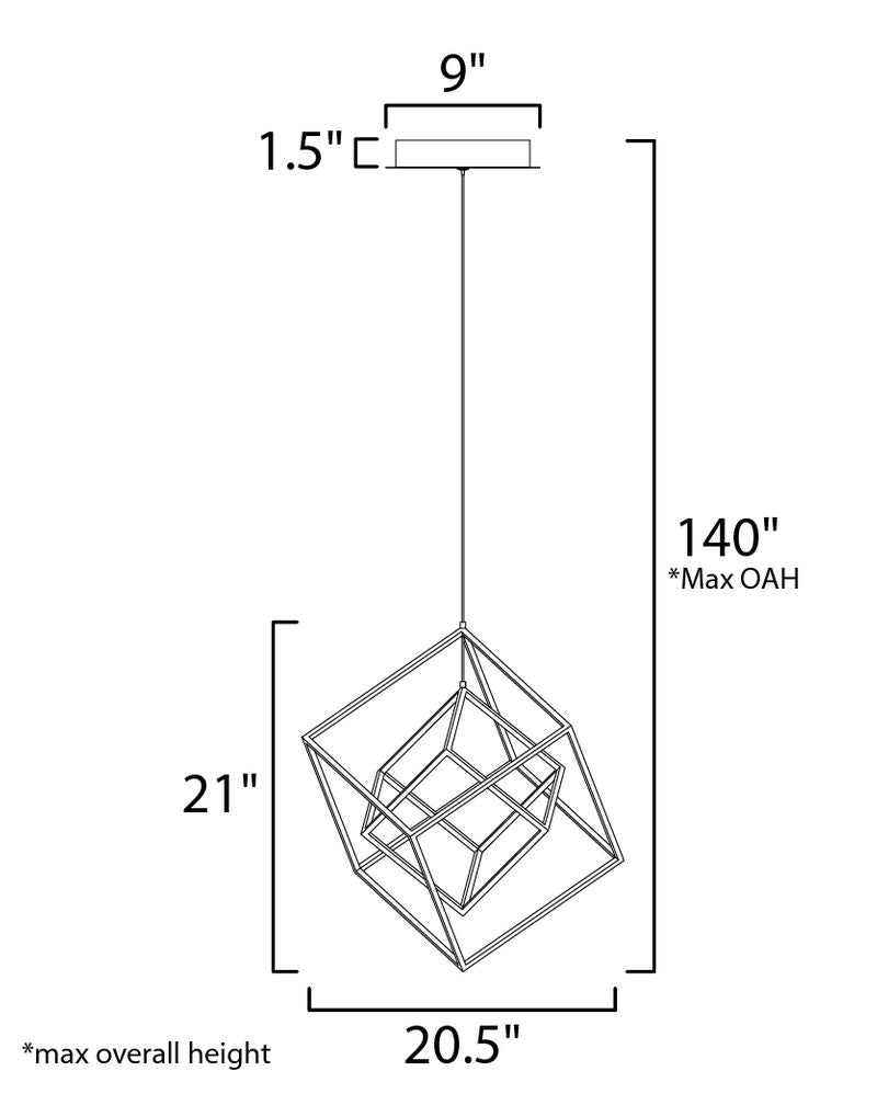 4 Square 20.5' Single Light Pendant in Black and Polished Chrome