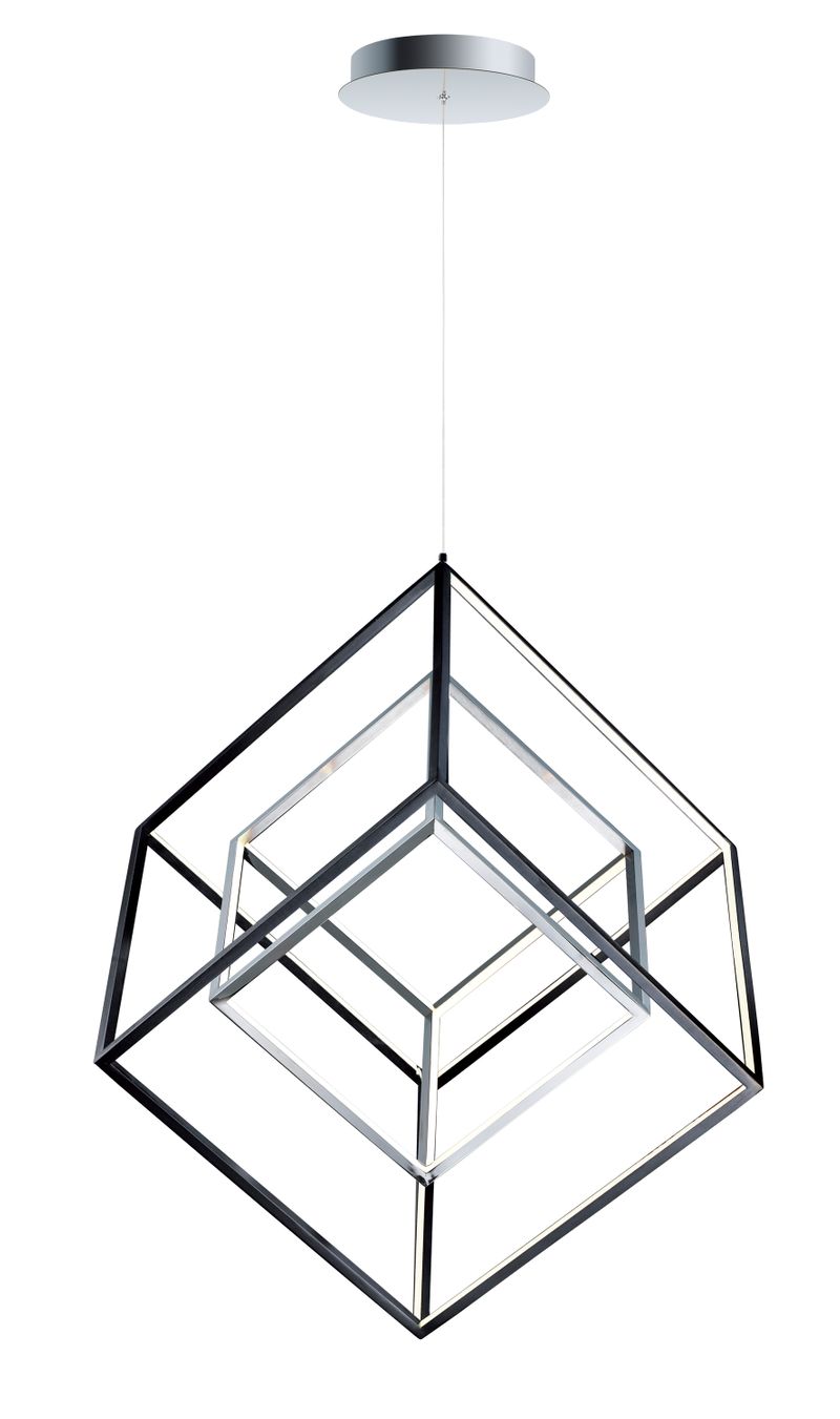 4 Square 30.5' Single Light Pendant in Black and Polished Chrome