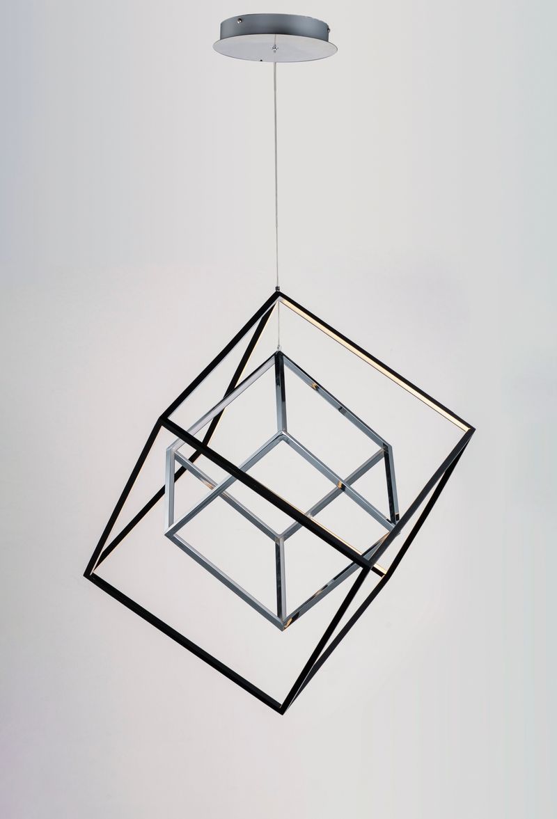 4 Square 30.5' Single Light Pendant in Black and Polished Chrome