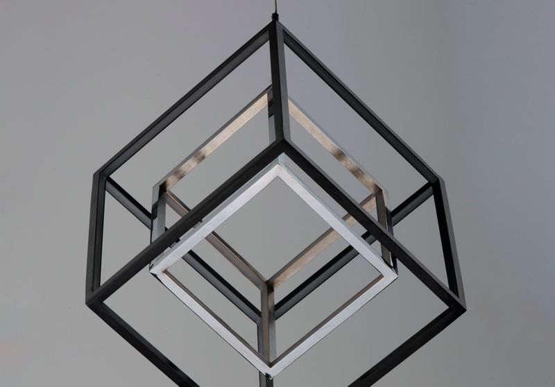 4 Square 30.5' Single Light Pendant in Black and Polished Chrome