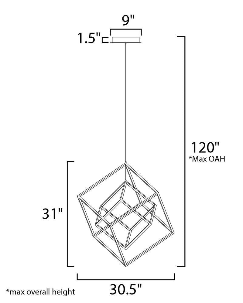 4 Square 30.5' Single Light Pendant in Black and Polished Chrome