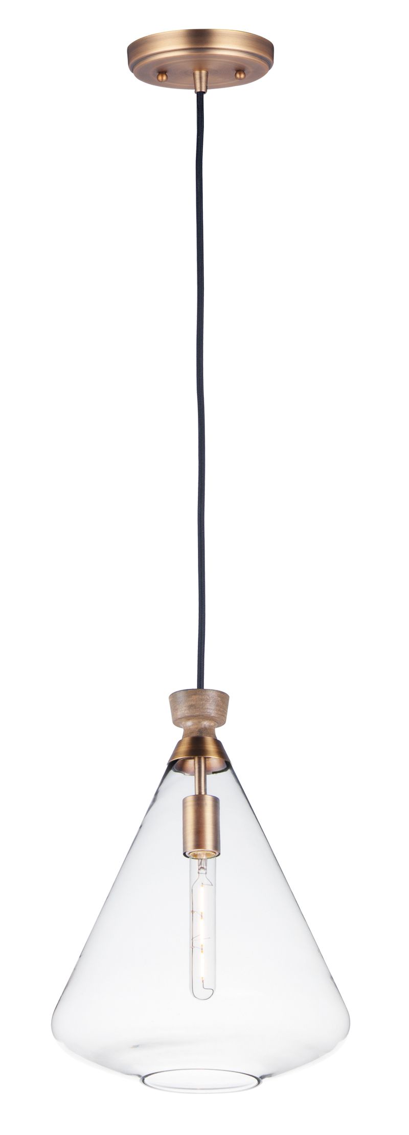 Abbott 12.5' Single Light Pendant in Weathered Oak and Antique Brass