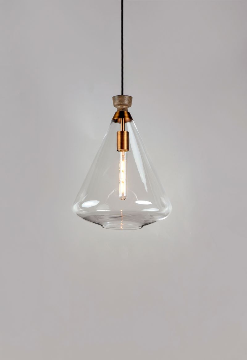 Abbott 12.5' Single Light Pendant in Weathered Oak and Antique Brass