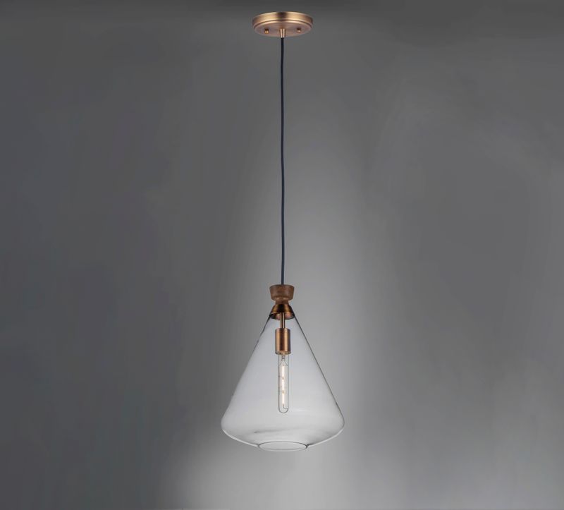 Abbott 12.5' Single Light Pendant in Weathered Oak and Antique Brass