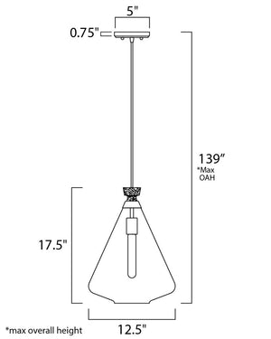 Abbott 12.5' Single Light Pendant in Weathered Oak and Antique Brass