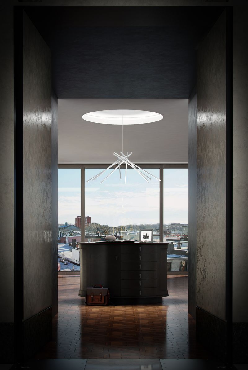 Alumilux Suspension 44.5' 8 Light Multi-Light Pendant in Satin Aluminum