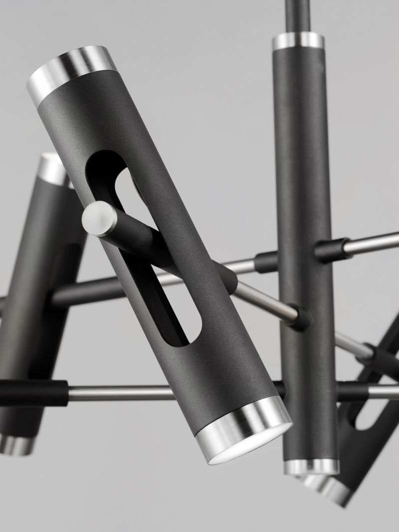 Ambit 32.25' 12 Light Multi-Light Pendant in Black and Satin Nickel