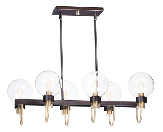 Bauhaus 16" 6 Light Chandelier in Bronze and Satin Brass