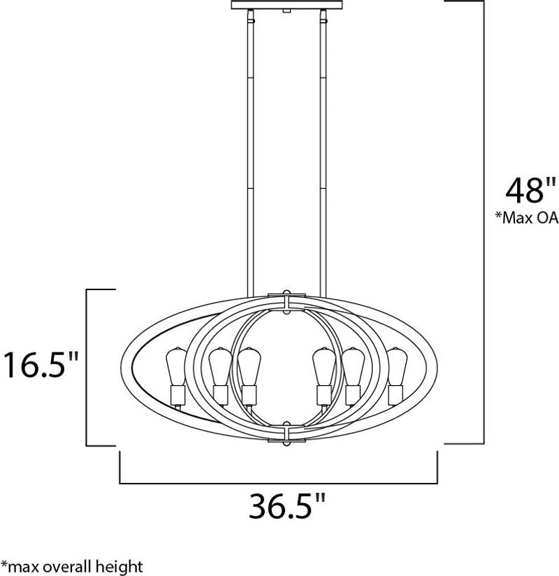 Bodega Bay 22.25' 6 Light Chandelier/Linear Pendant in Anthracite