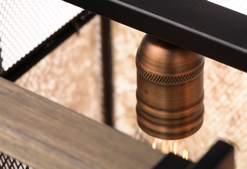 Boundry 12' 5 Light Chandelier/Linear Pendant in Black and Barn Wood and Antique Brass