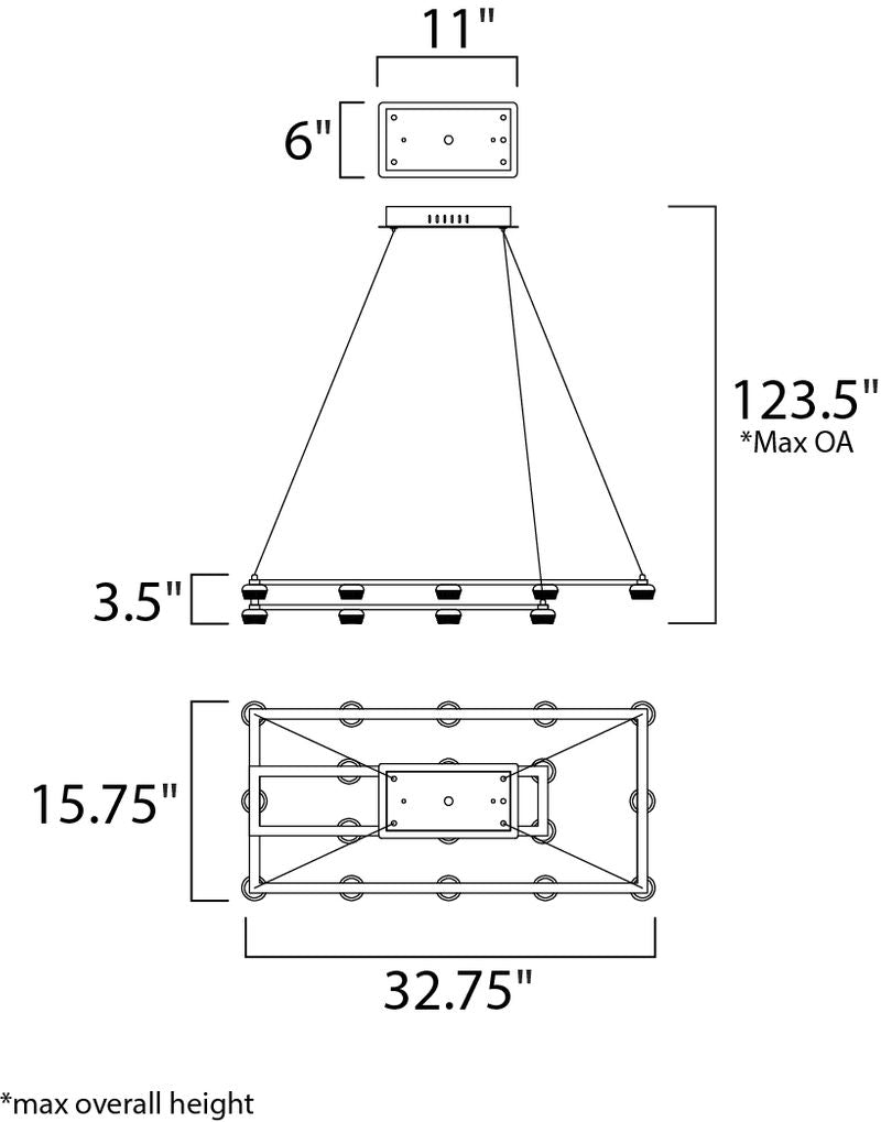 Button 15.75' 18 Light Suspension Pendant in Black and Gold