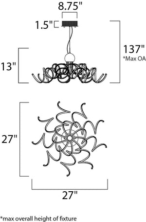 Chaos 28' 9 Light Single Pendant in Polished Chrome