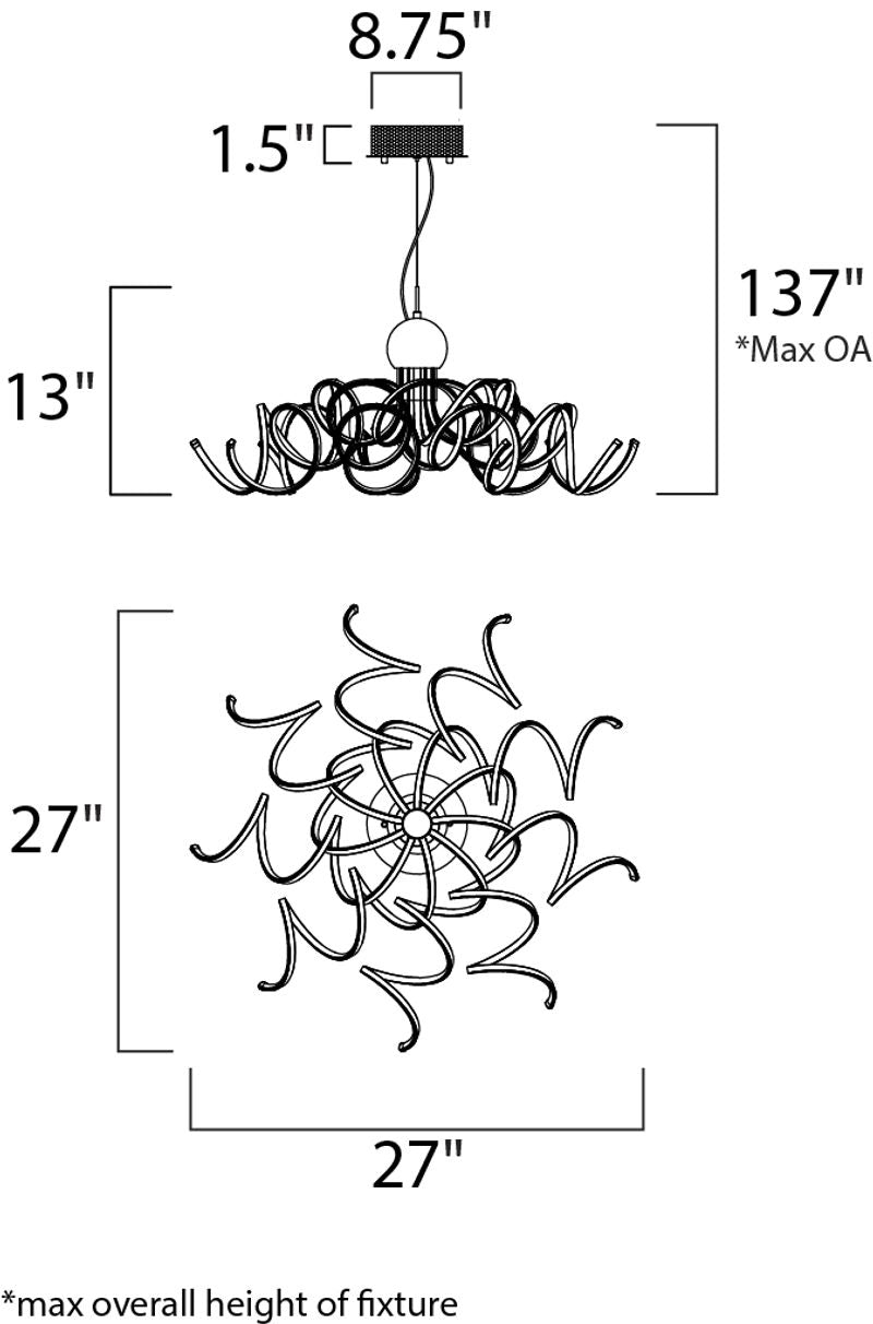 Chaos 28' 9 Light Single Pendant in Polished Chrome
