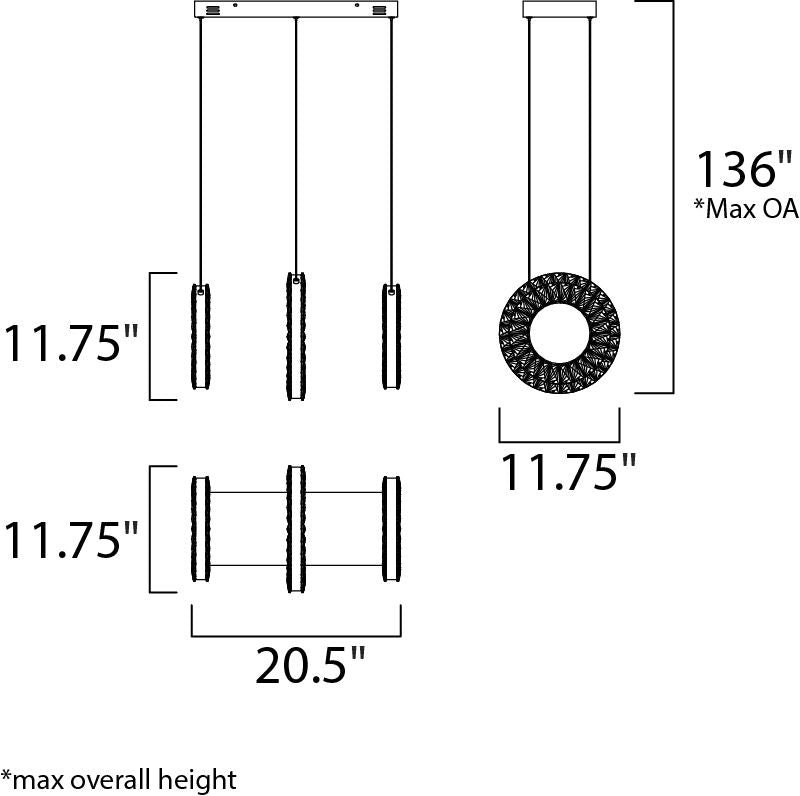 Charm 11.75' 3 Light Linear Pendant in Polished Chrome