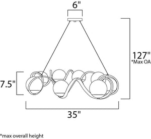 Curlicue 35' 8 Light Entry Foyer Pendant in Black and Polished Nickel