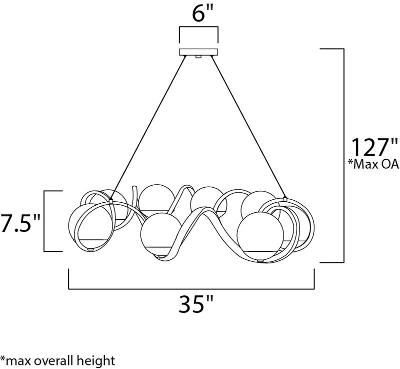 Curlicue 35' 8 Light Entry Foyer Pendant in Black and Polished Nickel