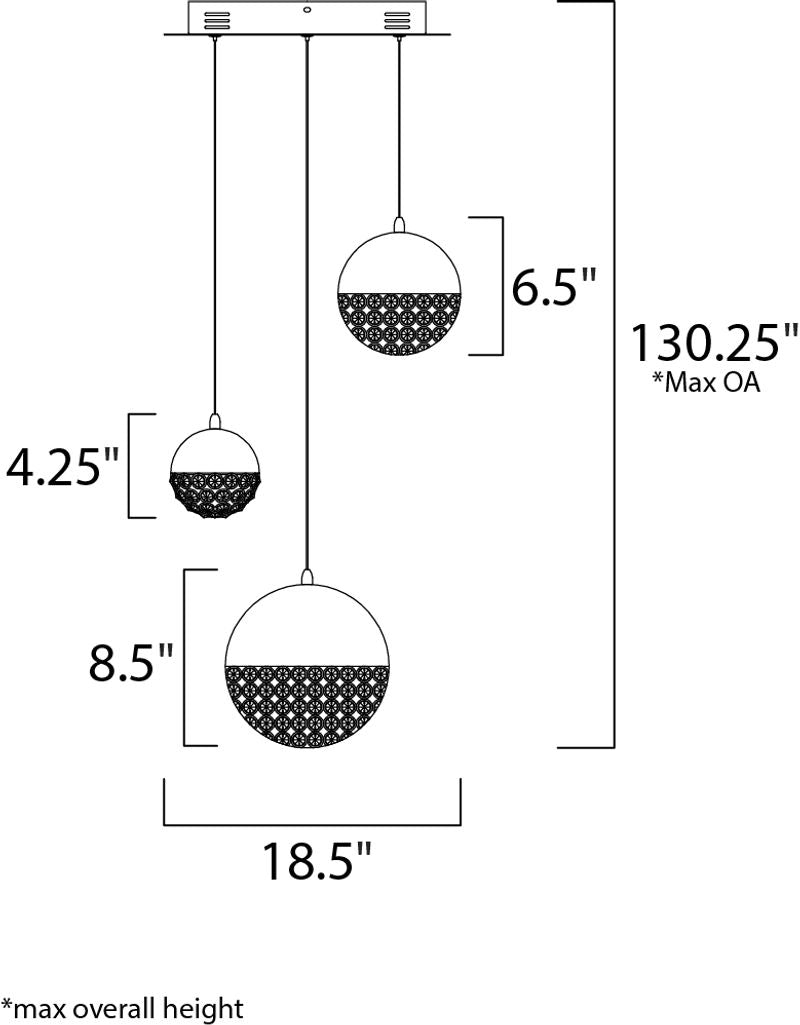 Eclipse 18.5' 3 Light Single Pendant in Polished Chrome