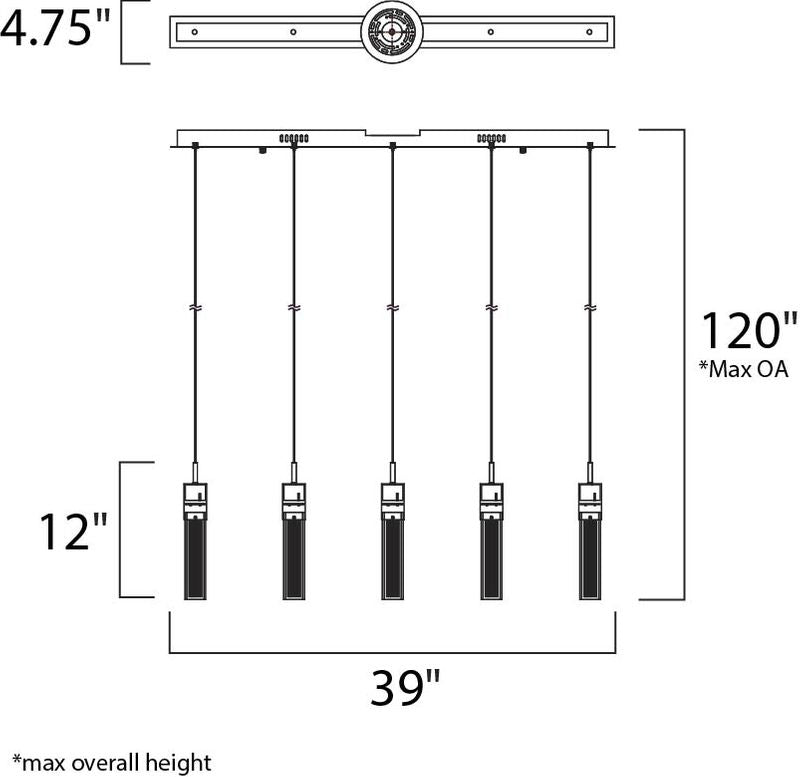 Fizz III 4.75' 5 Light Linear Pendant in Polished Chrome