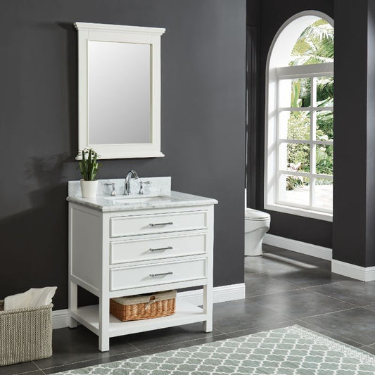 North Harbor White Freestanding Cabinet with Single Basin Integrated Sink and Countertop - Three Drawers (31" x 34.75" x 22")