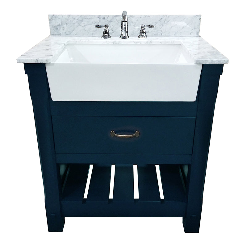 Park Mill Navy Blue Freestanding Cabinet with Single Basin Integrated Sink and Countertop - One Drawers (31' x 35' x 22')