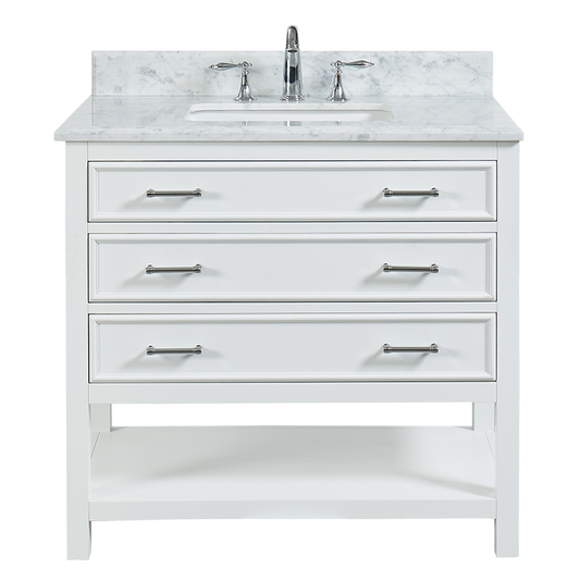 North Harbor White Freestanding Cabinet with Single Basin Integrated Sink and Countertop - Three Drawers (37" x 34.75" x 22")