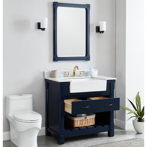 Park Mill Navy Blue Freestanding Cabinet with Single Basin Integrated Sink and Countertop - One Drawers (37' x 35' x 22')