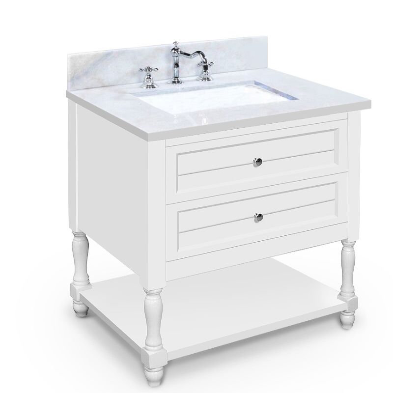 Hartwell Cove Dove White Freestanding Cabinet with Single Basin Integrated Sink and Countertop - Two Drawers (31' x 35' x 22')