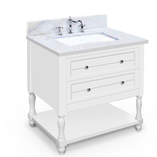 Hartwell Cove Dove White Freestanding Cabinet with Single Basin Integrated Sink and Countertop - Two Drawers (37" x 35" x 22")