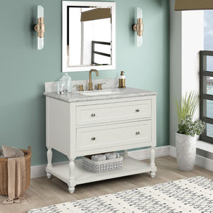 Hartwell Cove Dove White Freestanding Cabinet with Single Basin Integrated Sink and Countertop - Two Drawers (37' x 35' x 22')