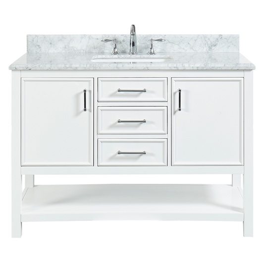 North Harbor White Freestanding Cabinet with Single Basin Integrated Sink and Countertop - Three Drawers (49" x 34.75" x 22")