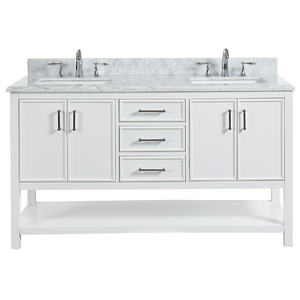 North Harbor White Freestanding Cabinet with Double Basin Integrated Sink and Countertop - Three Drawers (61' x 34.75' x 22')