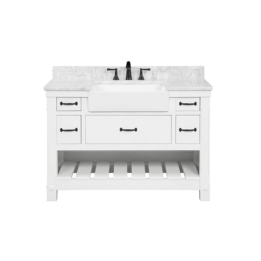Park Mill White Freestanding Cabinet with Single Basin Integrated Sink and Countertop - Five Drawers (49" x 35" x 22")