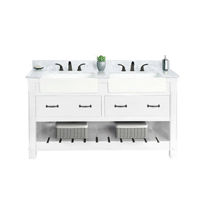 Park Mill White Freestanding Cabinet with Double Basin Integrated Sink and Countertop - Two Drawers (61' x 35' x 22')