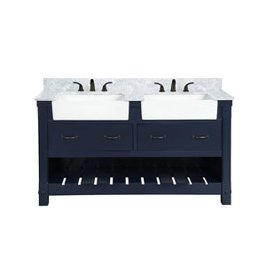 Park Mill Navy Blue Freestanding Cabinet with Double Basin Integrated Sink and Countertop - Two Drawers (61' x 35' x 22')