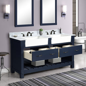 Park Mill Navy Blue Freestanding Cabinet with Double Basin Integrated Sink and Countertop - Two Drawers (61' x 35' x 22')